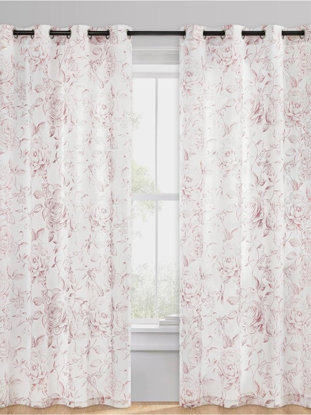 Floral Sheer Curtain Panel in Blush Pink -